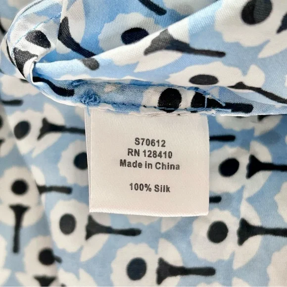 Ann Mashburn Silk Blue Floral Print Blouse Top Size Small Long Sleeve High Neck - Picture 6 of 6